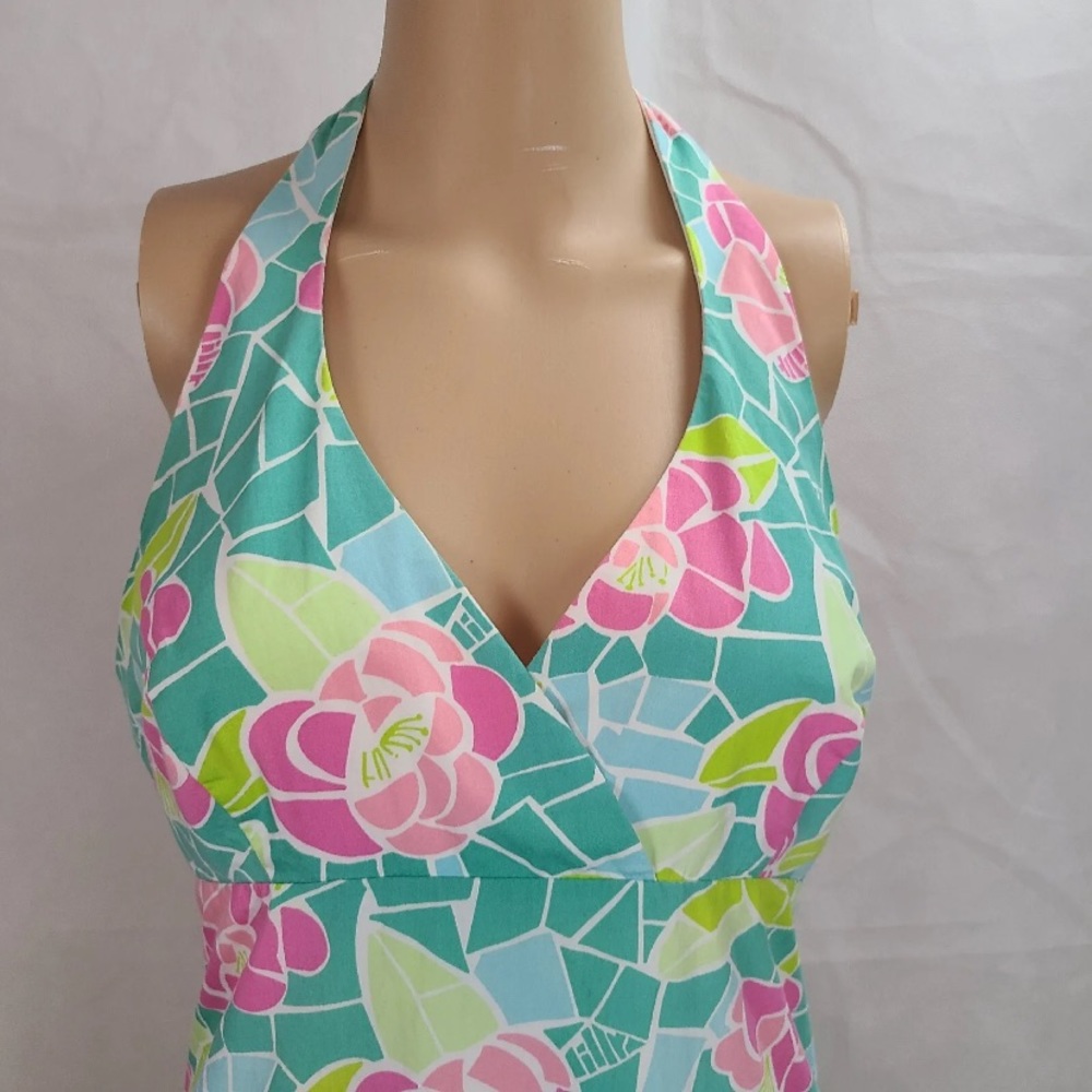 Lilly Pulitzer Floral Cote D'Azur Mosaic
Stained Glass ROSES Halter Dress sz 10
